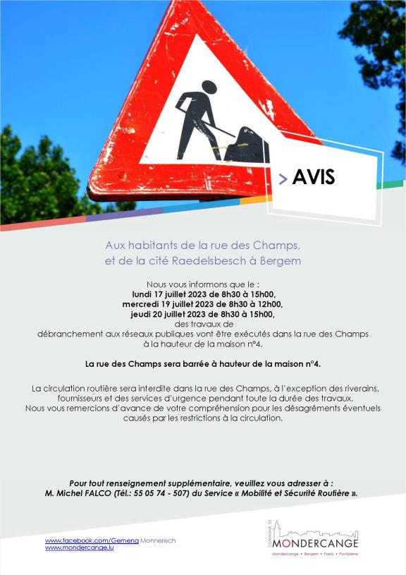 Info chantier │ rue des Champs et Cité Raedelsbesch à Bergem