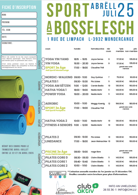 Cours proposés